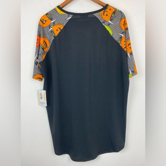 Lularoe size XS Women’s Black Orange Halloween Pumpkin Raglan Sleeve Irma Shirt - Picture 7 of 7